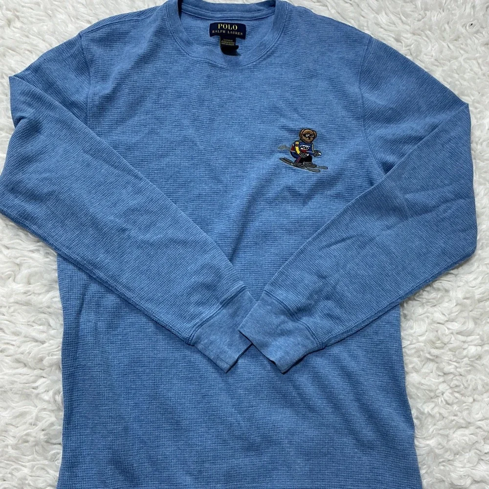Polo Ralph Lauren Sleepwear Blue Skiing Polo Bear Waffle Knit Thermal Top Size M